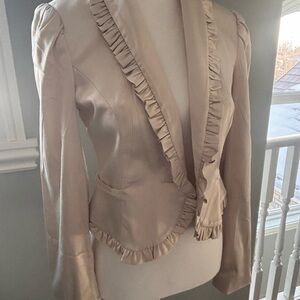 Elegant Cream Ruffled Women's Blazer